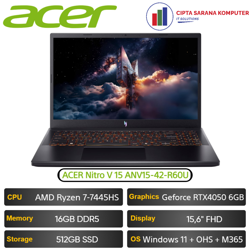 Jual ACER Nitro V15 ANV15-42-R60U AMD Ryzen 7-7445HS 16GB 512GB 15,6 ...