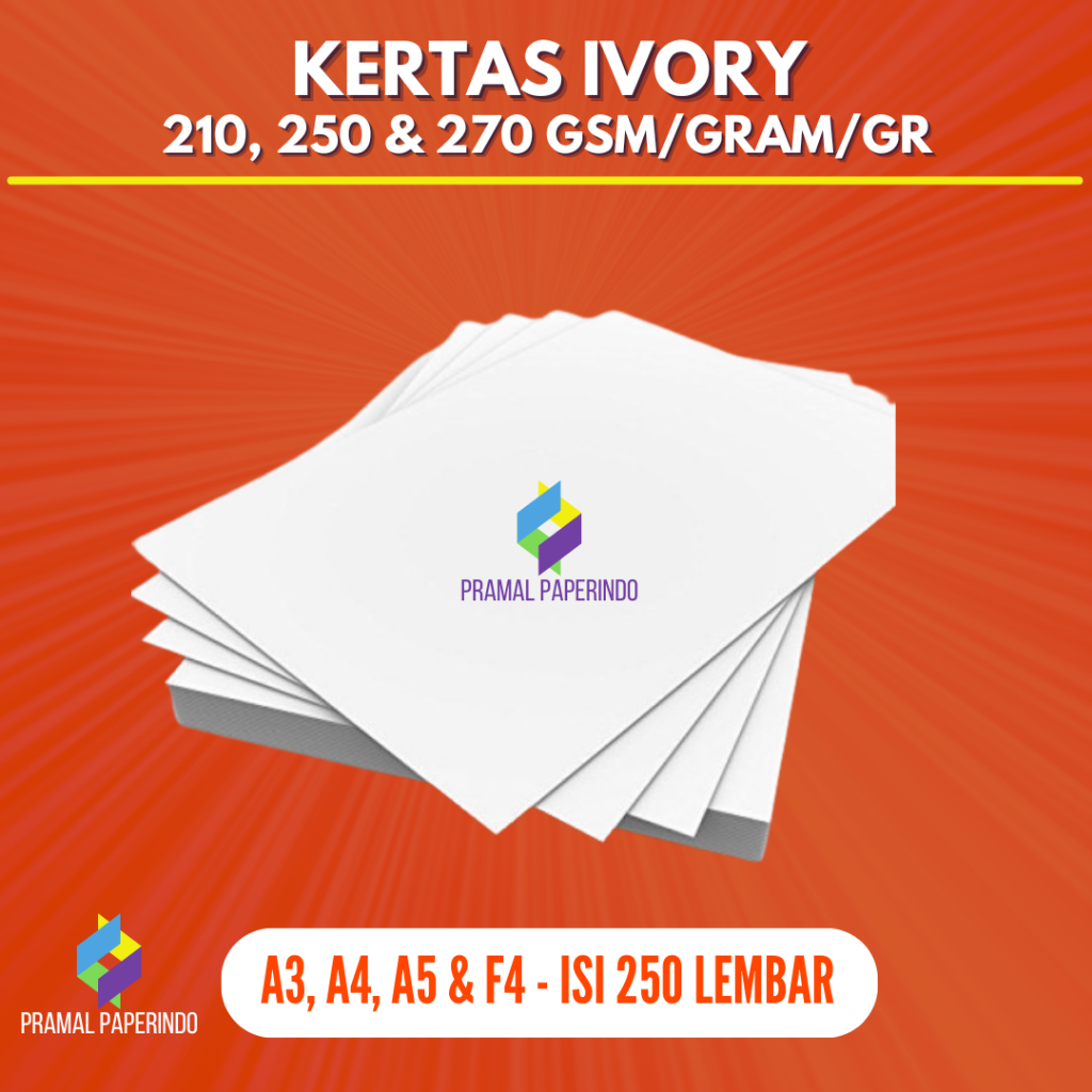 Jual [250 LBR] Kertas Ivory 210, 250, 270 gsm A4, F4, A5, A3 & A3PLUS ...