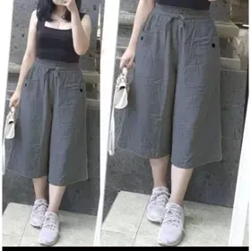 Celana Haruka 7 8 Linen Crinkle Kulot Santai Korean Style