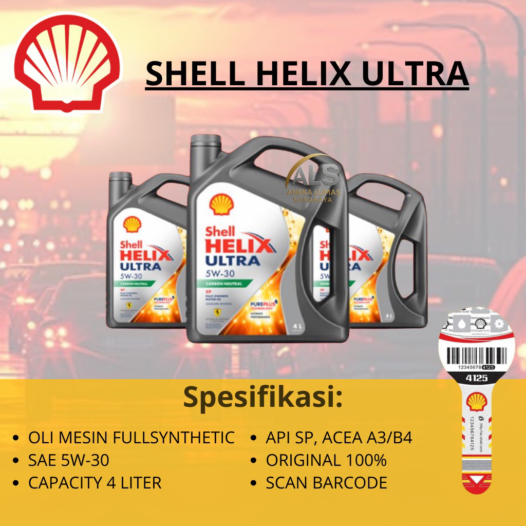 Jual Shell Helix Ultra 5w-30 4L / Oli Mesin Bensin Original Shell HELIX ...