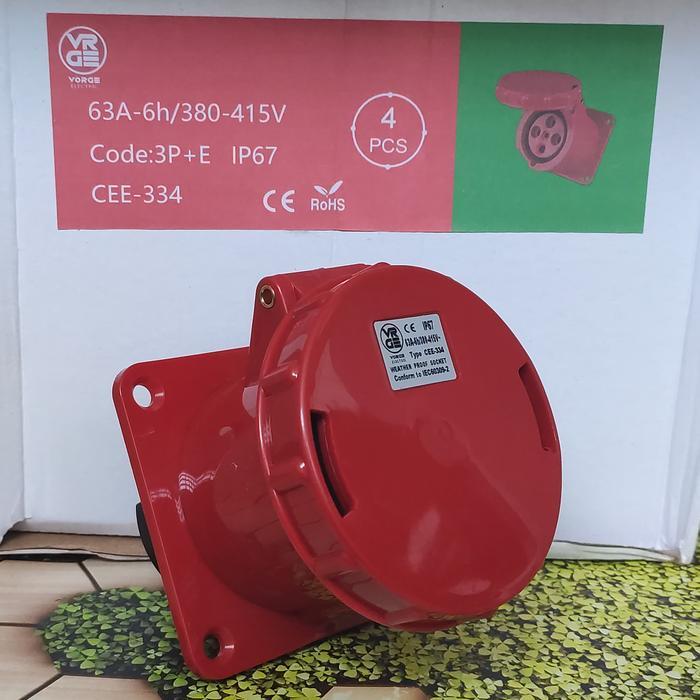 Jual Industrial Panel Mounting Socket 4Pole 4 Pole 63A CEE 334 4Pin 4 ...