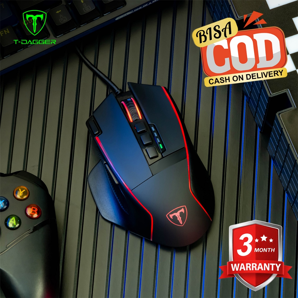 Jual T-DAGGER Gaming Mouse Desain Ergonomis dengan Lampu RGB dan Tombol ...