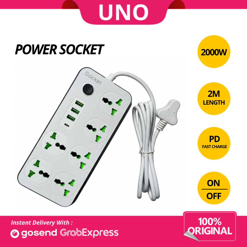 Jual Power Strip Colokan Terminal 2000W Fast Charging 6 Port + 3 USB ...