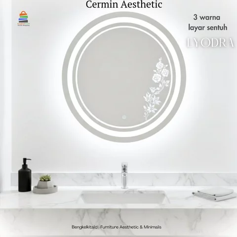 Lyodra Cermin LED Sanblast Touchscreen Bulat Dinding Kaca Cermin Lampu Aesthetic Cermin Kamar Mandi