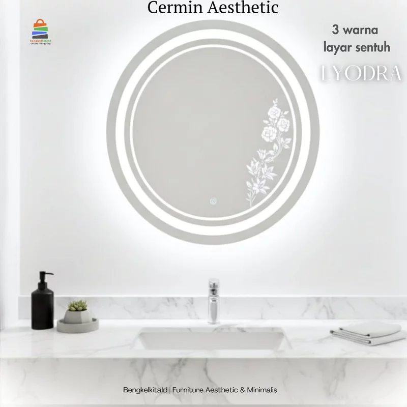Lyodra Cermin LED Sanblast Touchscreen Bulat Dinding Kaca Cermin Lampu Aesthetic Cermin Kamar Mandi