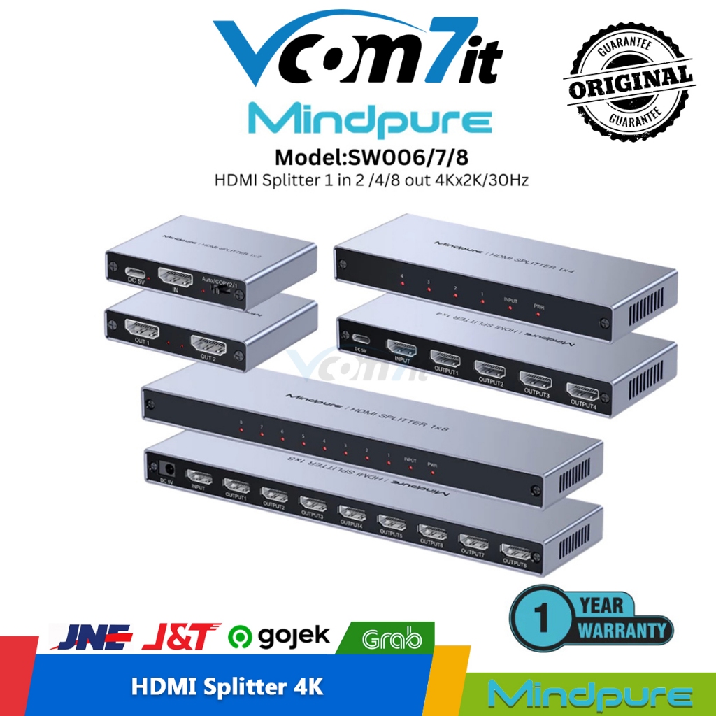Jual MINDPURE HDMI Splitter 4K 30Hz HDR Cabang 2 / 4 / 8 Port SW006 ...