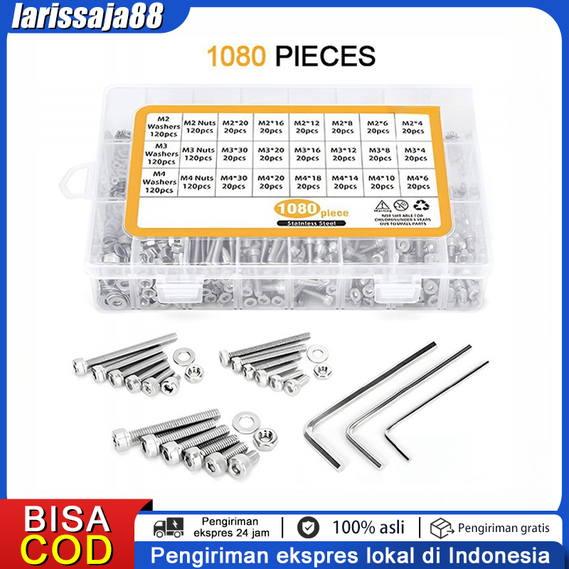 Jual 1080PCS Mur dan Baut Set Kepala Datar Hex Socket Cap Sekrup Kacang ...