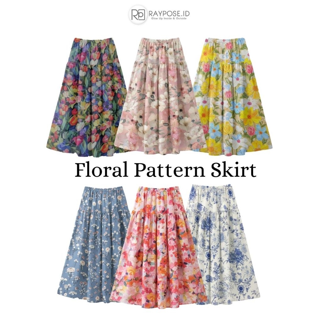 Jual Raypose.id - Rok Floral Pattern Ruffle Skirt Korean Style - Rok ...