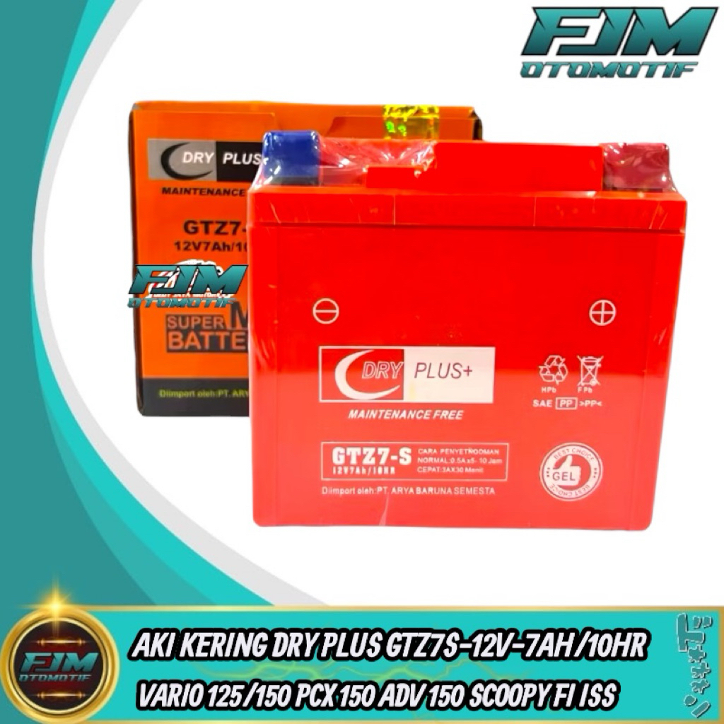 Aki Kering Motor Vario 125/150 CB 150R CBR 150R PCX ADV SATRIA FU GSX 150R GTZ7S-12Vol-7AH/10HR Original DRY+PLUS