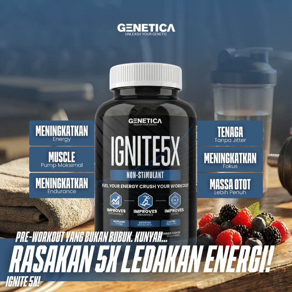 Jual Genetica IGNITE 5X Non-Stimulant Pre-Workout Gummy Multiberry 60 ...