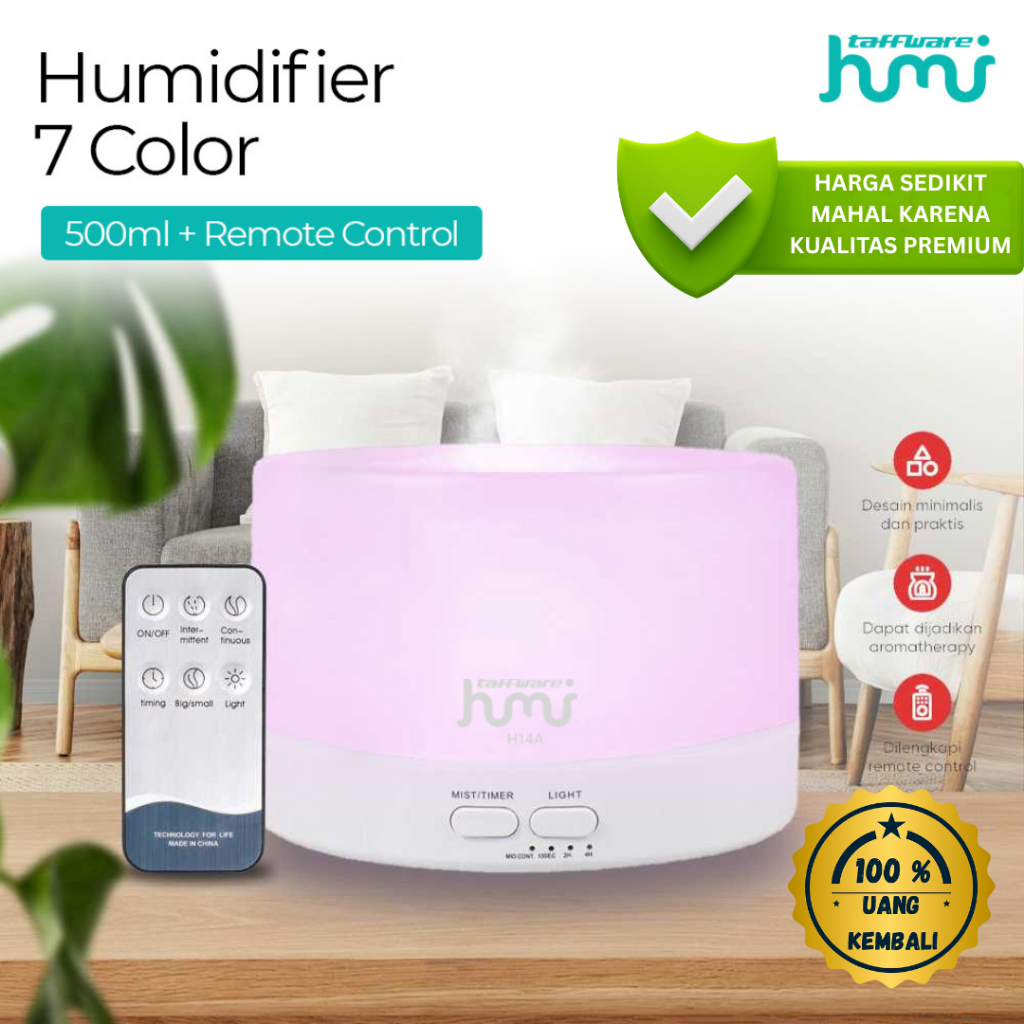 Jual humidifier Mini Ultrasonic Diffuser RGB 500ml Remote -H14A ...
