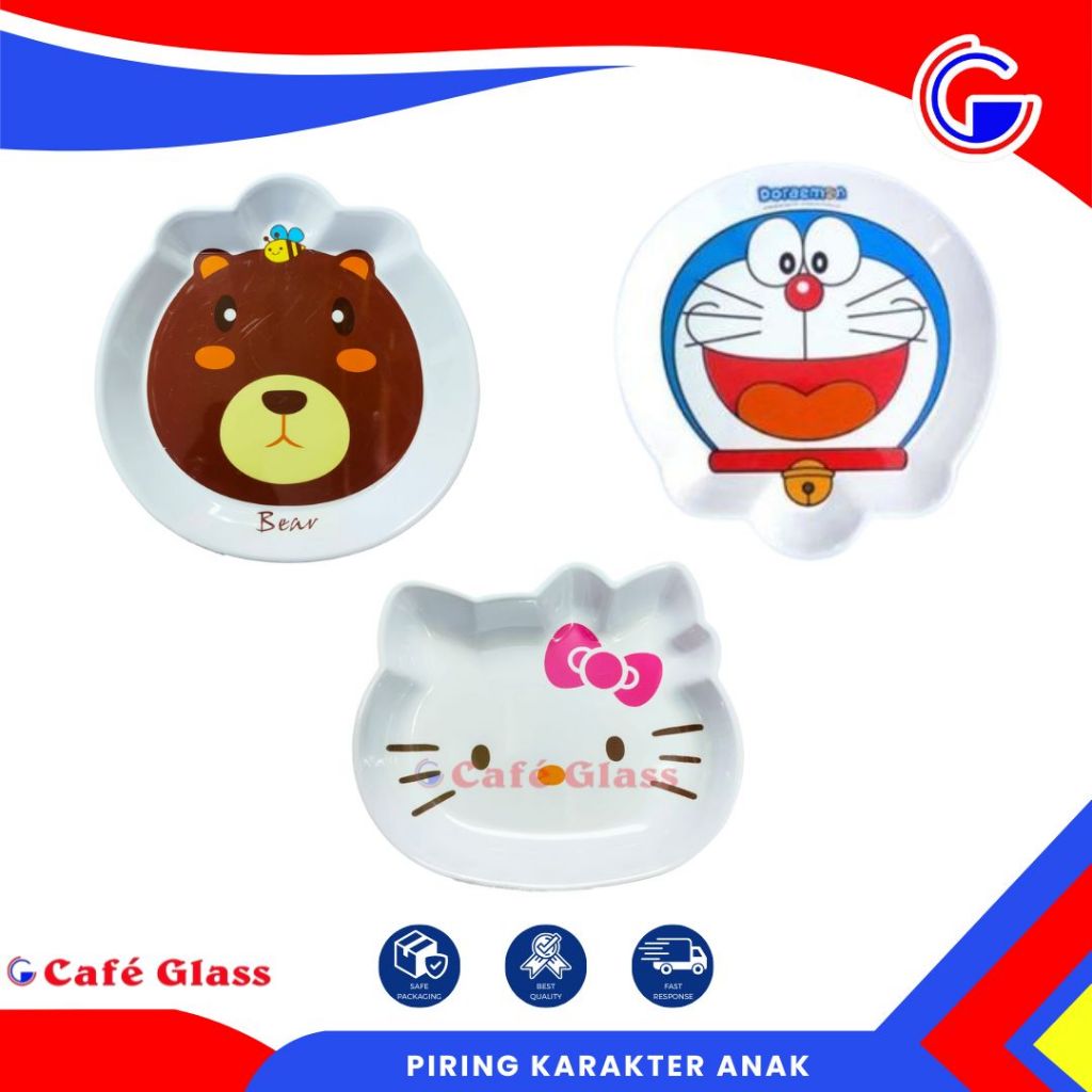 Piring Makan 9 Anak Karakter / Piring Ceper Anak Kartun Lucu Beruang Doraemon Hello Kitty