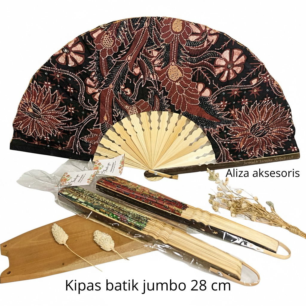 ( ALIZA ) Kipas Batik Jumbo Besar 28cm – Souvenir Pernikahan Murah & Elegan | Kipas Lipat Batik jumbo