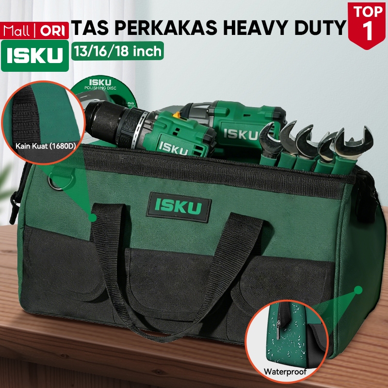 ISKU Tas Perkakas Tool Bag 13 16 18 Inch Tebal Kuat Tas Penyimpanan Kunci Bengkel Mobil Motor Tas Tukang Listrik Kain Oxford Waterproof Heavy Duty Wadah Alat Bor Gerinda Besar Serbaguna Toolbag