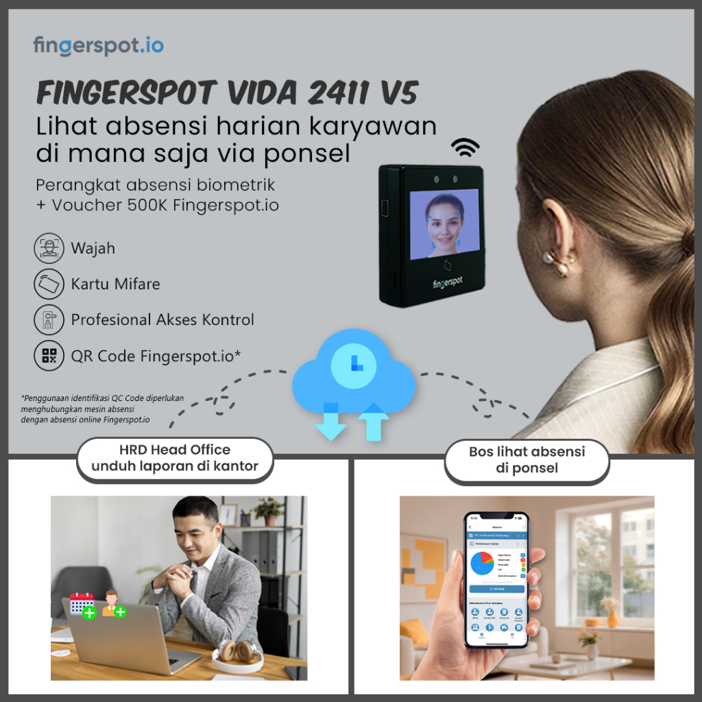 Jual Fingerspot Vida 2411 V5 | Identifikasi Wajah | Kartu Mifare | QR ...