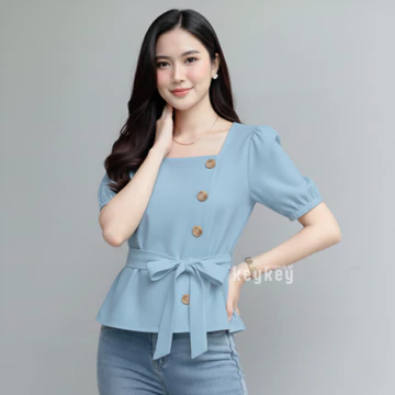 SELINE Blouse Wanita Wolfis Premium Simple Chic Atasan Wanita Korean Style Tali Ikat Pinggang