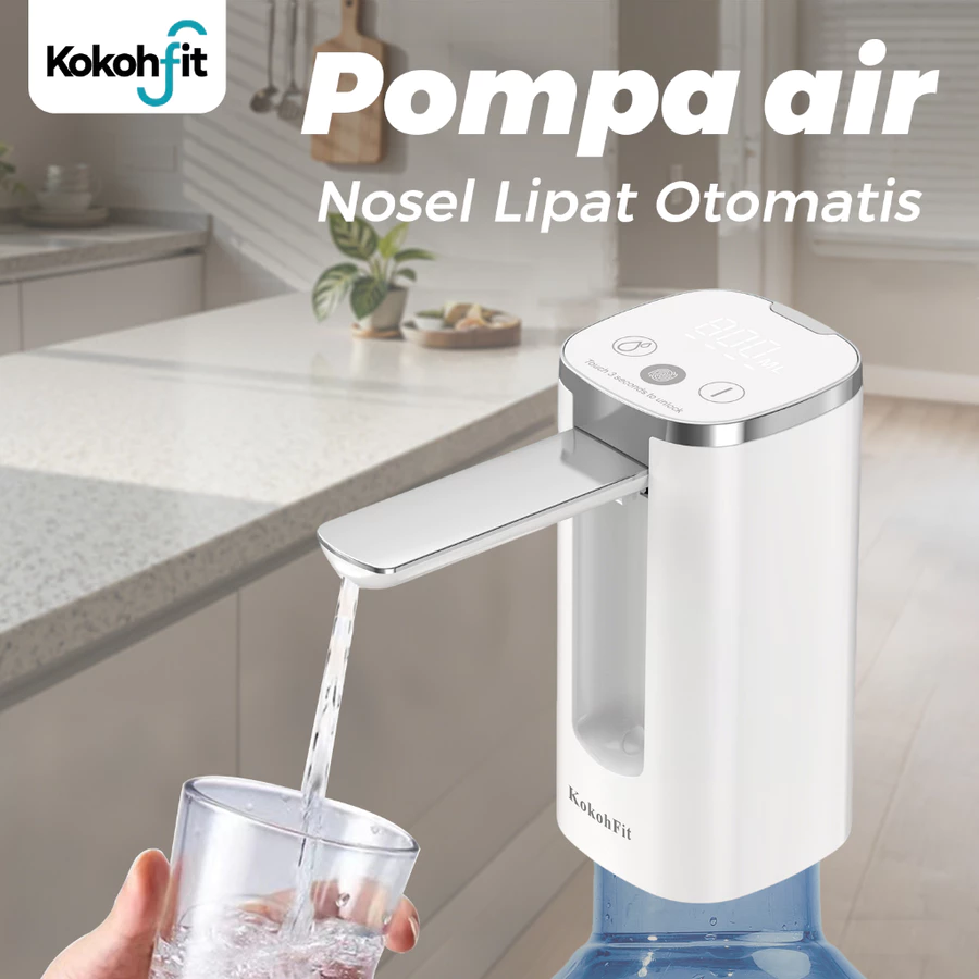KokohFit Pompa Galon Elektrik Lipat Otomatis , 3Mode Kuantitatif Dispenser Wireless - 200/600/800 ML , Desain Senyap & Food Grade , Tombol Tampilan Digital Sentuh , USB Type-C - 1200mAh