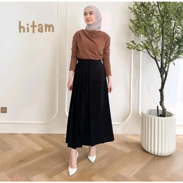 Celana Kulot Formal Husna Kancing 2 Kulot Pleats Kasual Celana Kulot Wanita Fit Highwaist