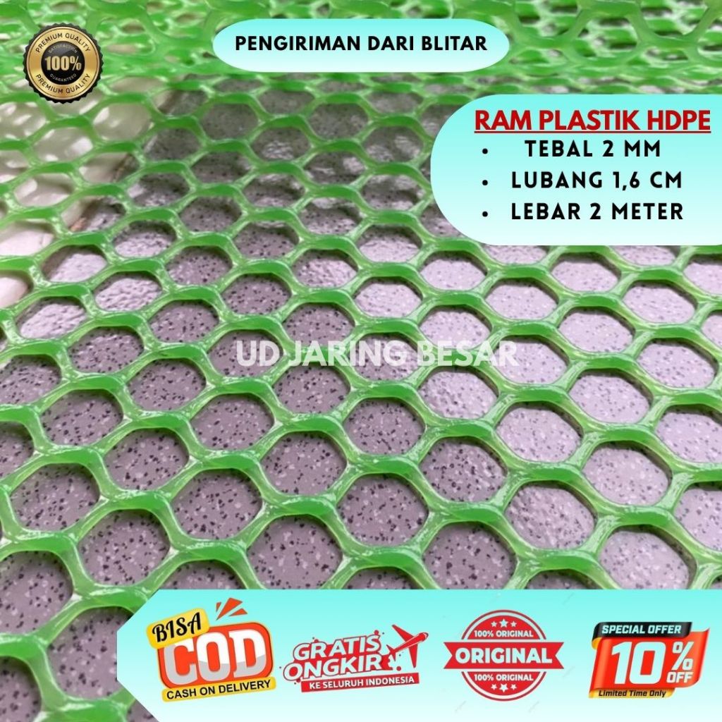 Jual Ram jaring plastik HIJAU ECER LUBANG 1,6 Lebar 2 meter alas lantai ...