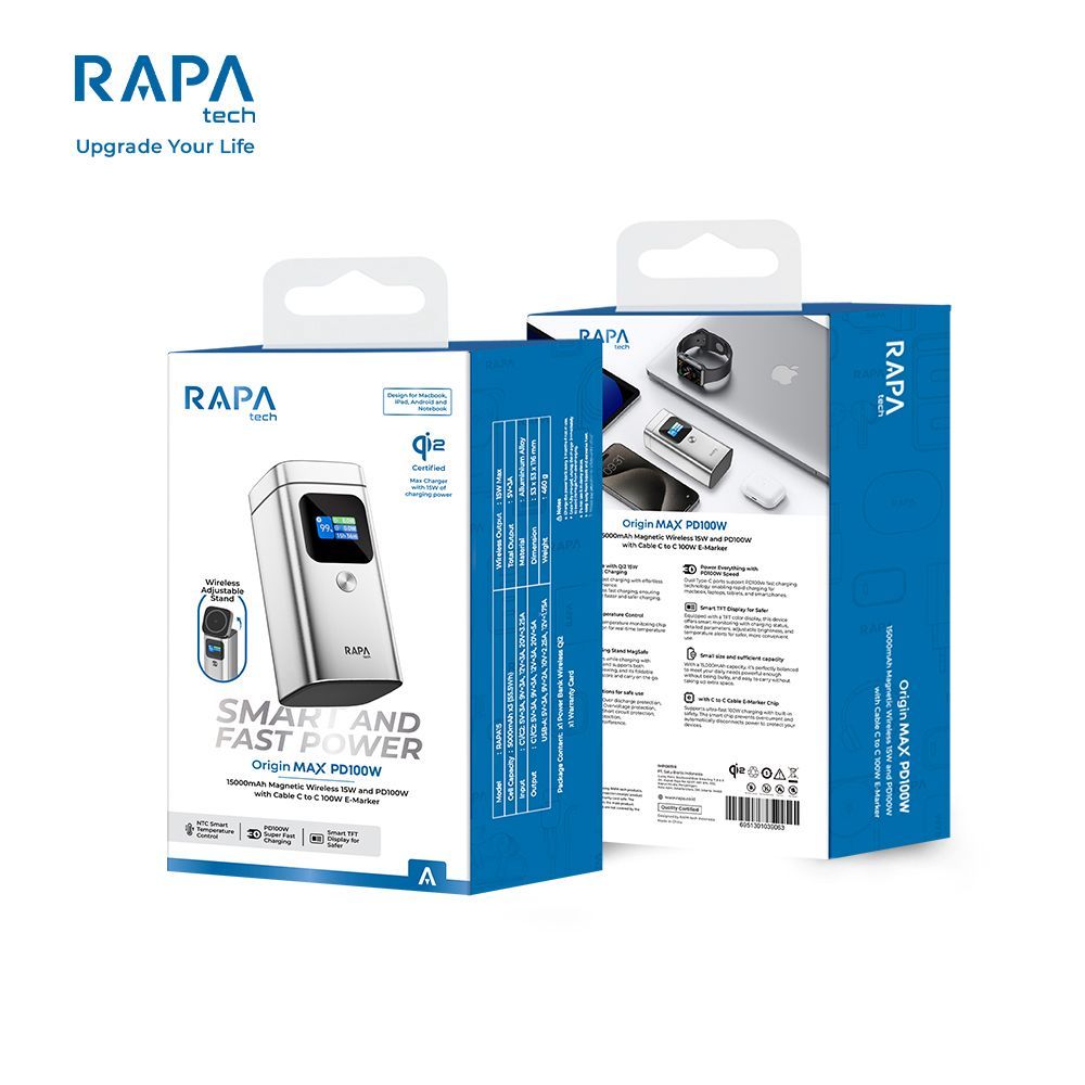 Jual RAPA ORIGIN MAX Powerbank Qi2 Wireless 15W + PD100W (15000mAh ...