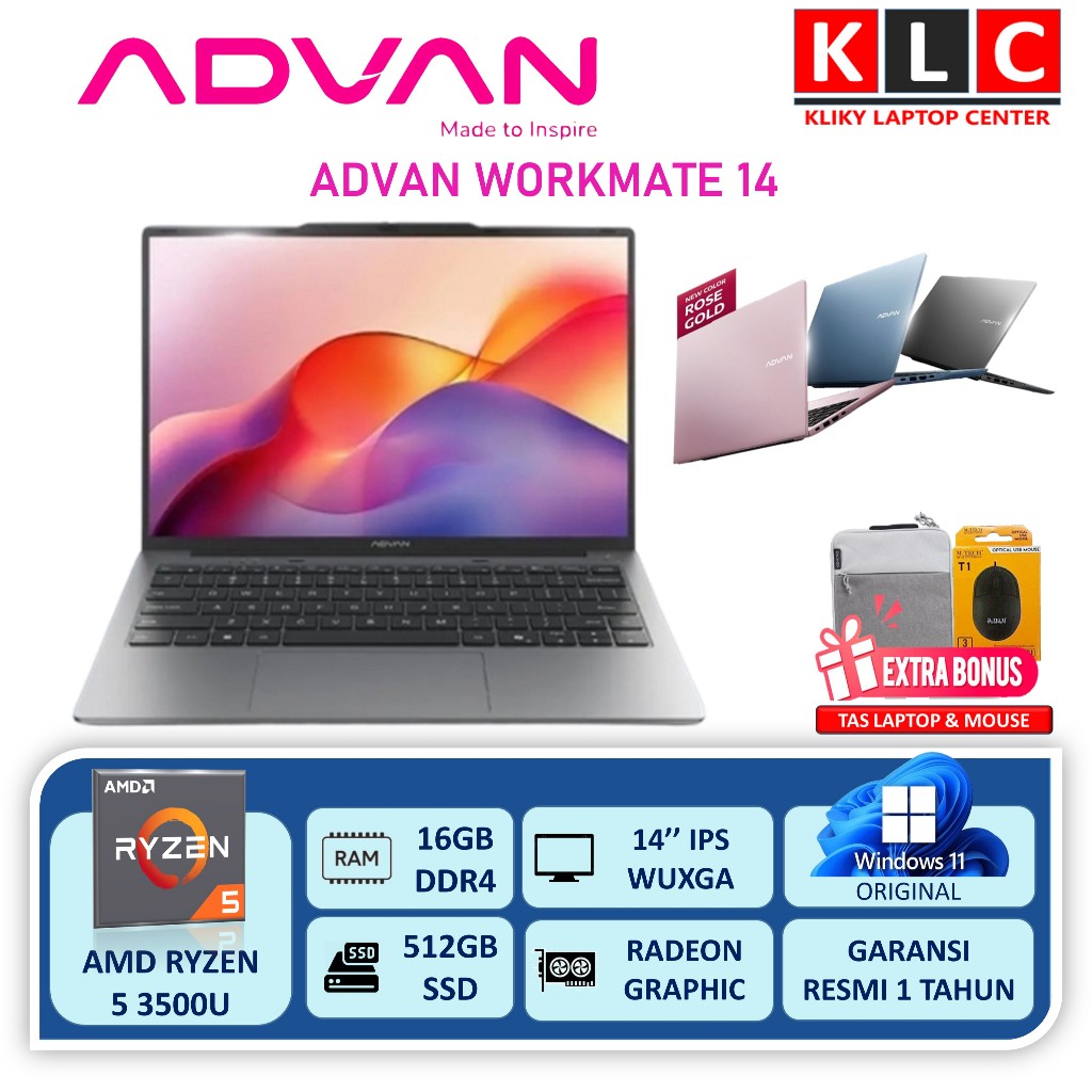 Jual Laptop Terbaru Advan Workmate AMD Ryzen 5 3500U 16GB 512GB SSD 14 ...
