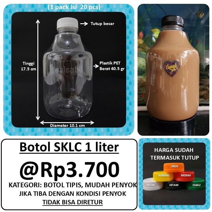 Jual Botol SKLC 1 Liter / botol plastik 1 liter / botol unik (isi 20 ...