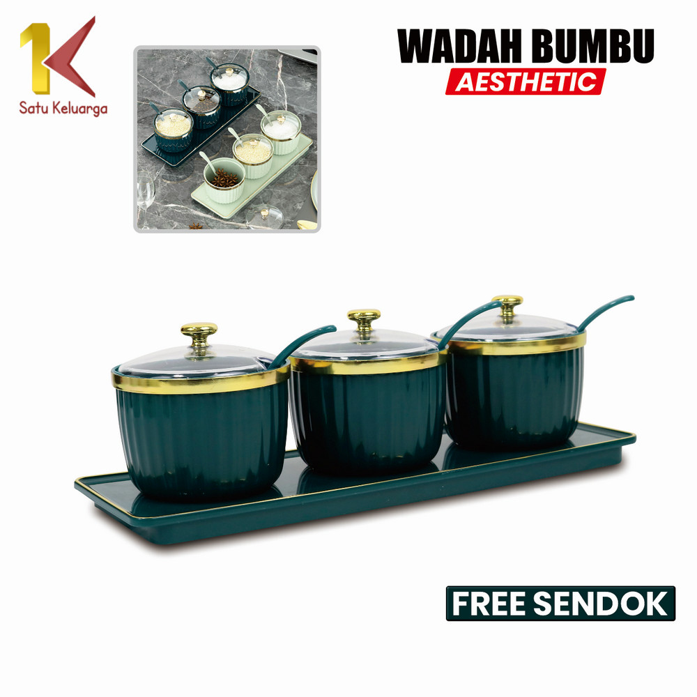Satu Keluarga Tempat Bumbu Dapur Set 3IN1 C1008 Kitchen Set Aesthetic Minimalis Free Sendok Praktis Penyimpanan Gula Garam Dapur Serbaguna