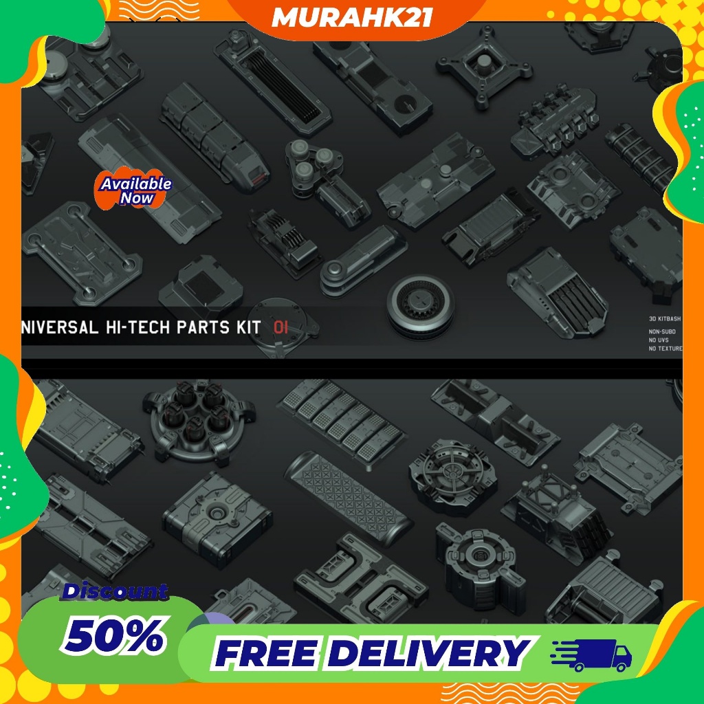 Jual Universal Hi-Tech Parts Bundle Kitbash 3D Model Asset Library ...
