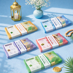 Amplop THR Lebaran Box 3D Motif Uang Segepok Isi 5 Pcs Bentuk Unik Angpau Idul Fitri Viral Gepokan