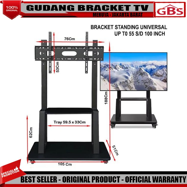 Jual Bracket Standing Tv/Braket tv Standing TV Dorong & Roda Breket ...