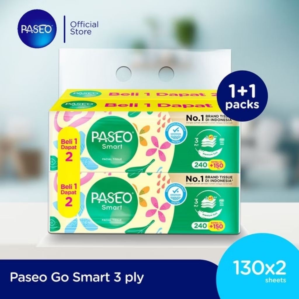 Jual (PROMO) Beli 1 Gratis 1 PASEO Smart Facial Tissue 390 Ply (240+150 ...