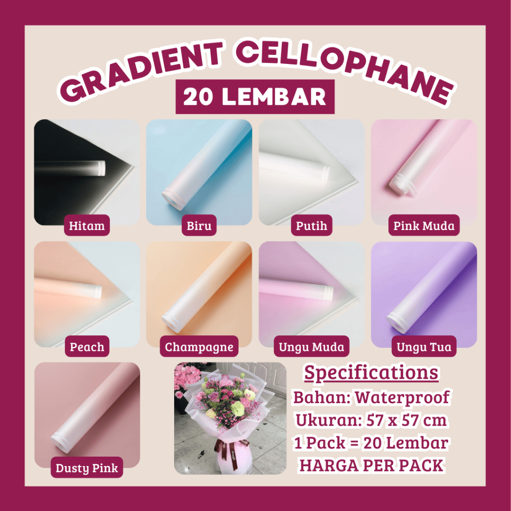 Jual [20 LEMBAR] Kertas Buket Gradasi Warna Cellophane Gradient Double ...