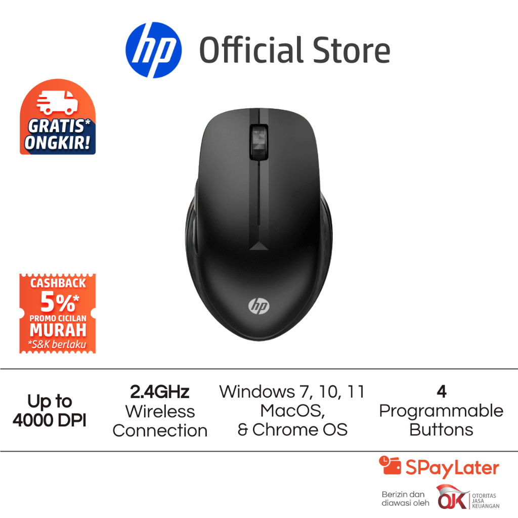 Mouse HP 430 Multi-Device Wireless Windows 7 Windows 11 Windows 10 macOS Chrome OS Up to 4000 DPI Promo Murah Gratis Ongkir Official