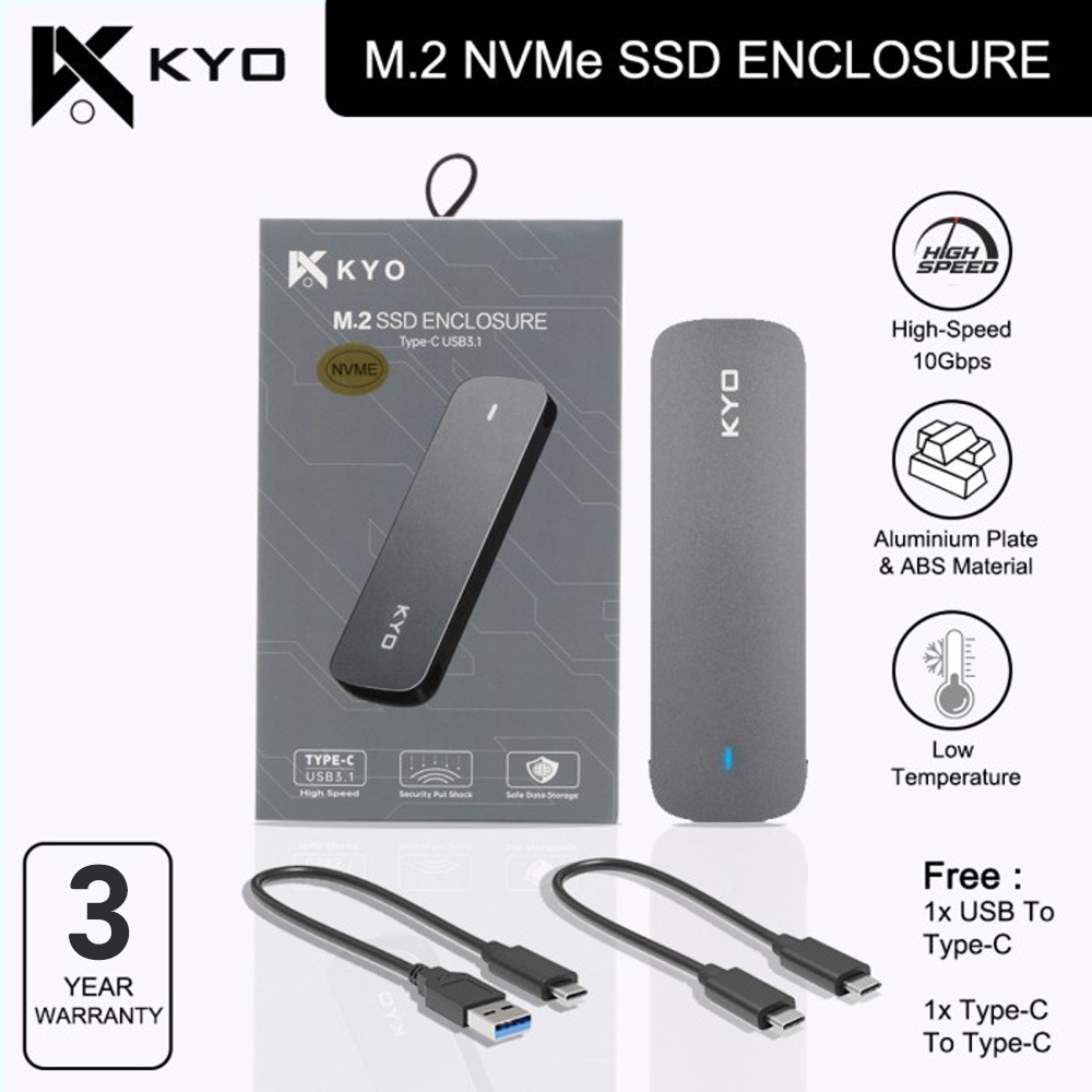 Jual KYO M2 NVMe Enclosure 10Gbps SSD M.2 NVME USB Type C 3.1 with USB ...