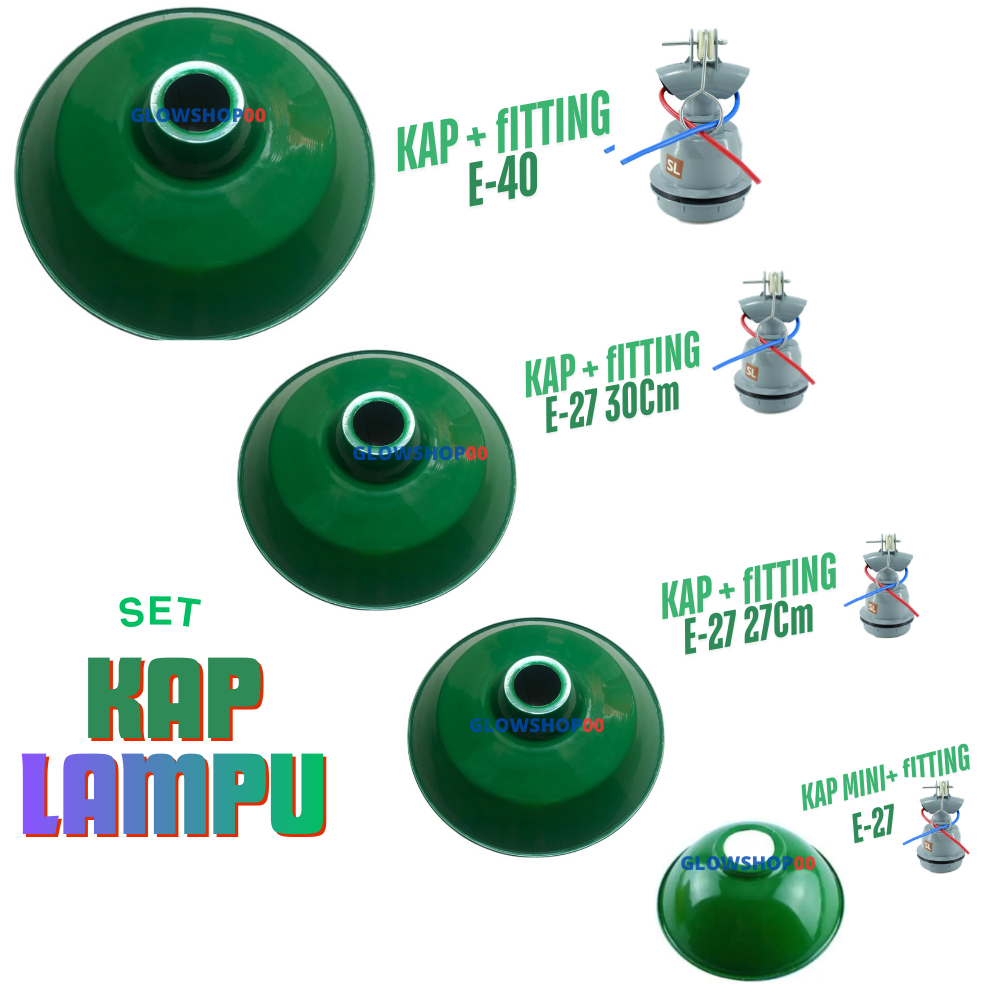 Jual Kap WD Hijau Fitting Lampu Gantung Set E27 & E40 Diameter 36cm ...