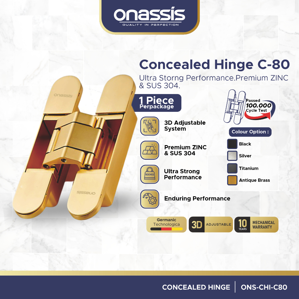 Jual Onassis Engsel Tanam Concealed Hinge C-80 Tahan Beban 100kg, 3D ...