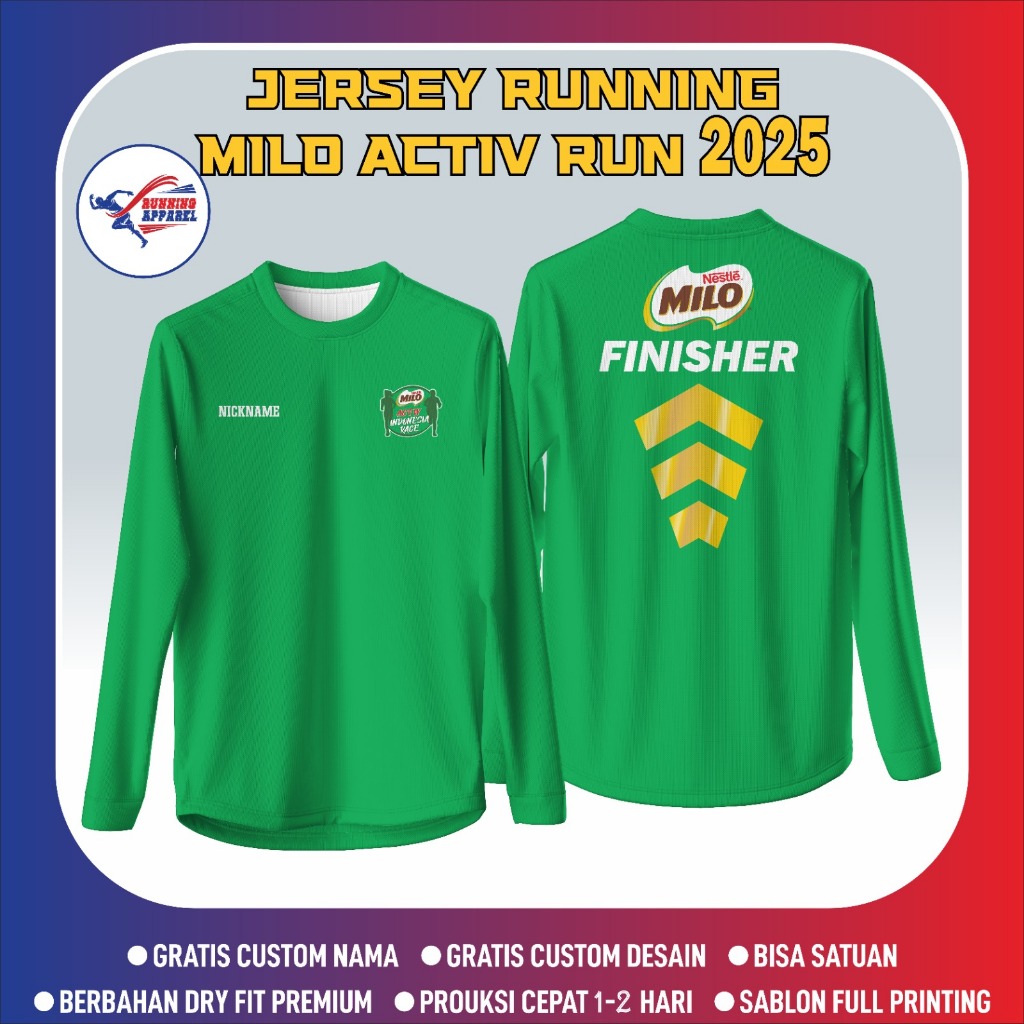 Jual Baju Jersey Lari Custom - Milo Activ run 2025 - Dryfit Milano ...