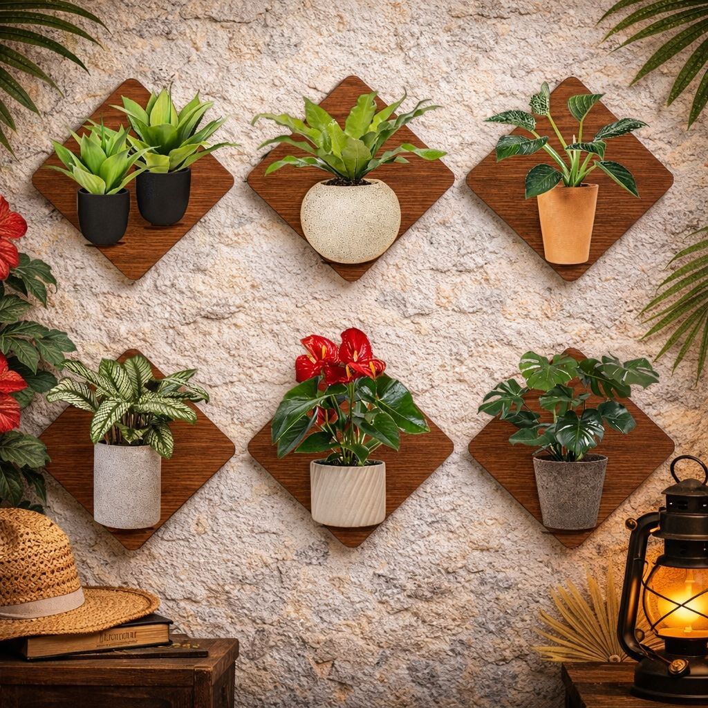 Psc Decor Hiasan Pajangan Dekorasi Dinding Walldecor Diagonal Plant Wood Tropikal Aesthetic 15x15 Cm