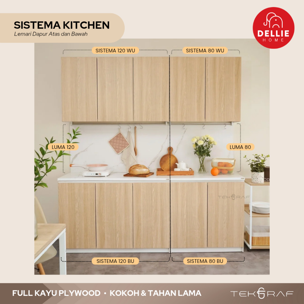[DELLIE HOME] Tekgraf Sistema Kitchen - Kabinet Atas Bawah Base Unit FULL KAYU Lemari Dapur Minimalis Lemari Sayur dengan Kitchen Sink