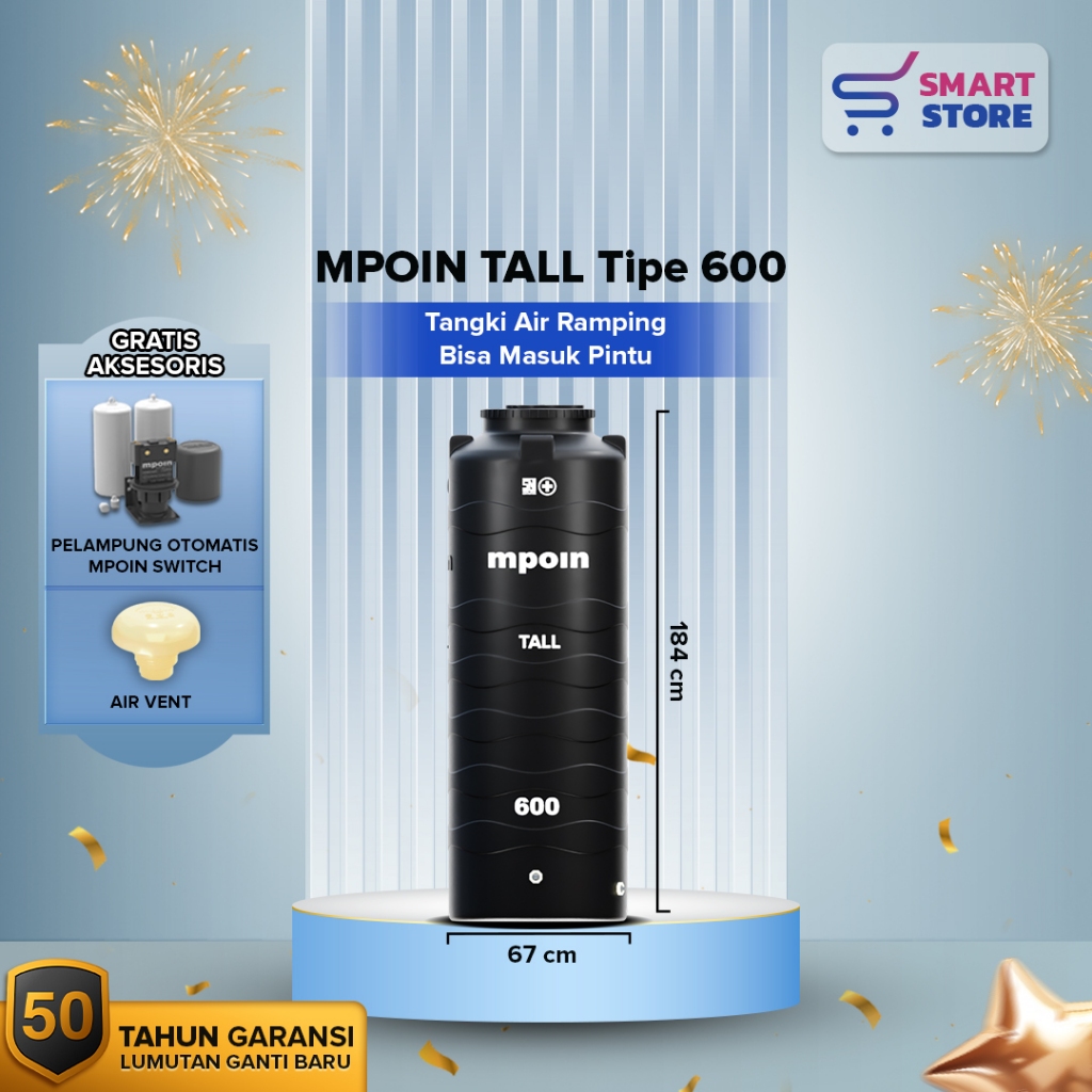 Jual MPOIN Tandon Toren Tangki Air Tall Ramping 600 L Anti Bakteri Anti ...