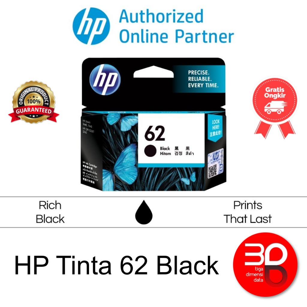 HP Tinta Printer 62 Black Original [C2P04AA]