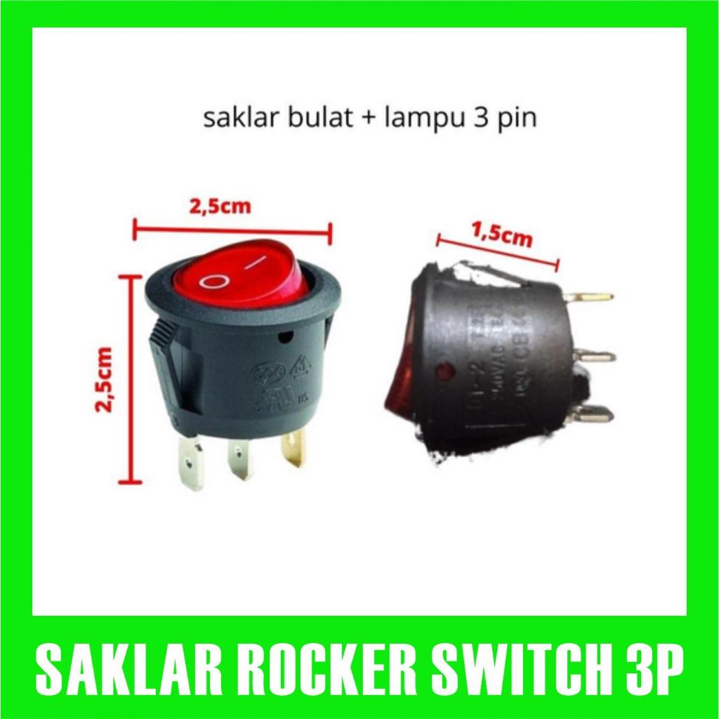 Jual Saklar Bulat Plus Lampu 3 Pin / Rocker Switch Bulat Merah 3pin ...