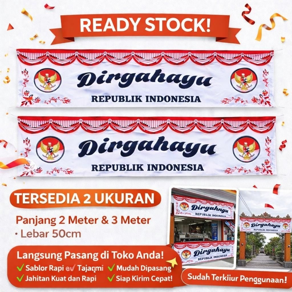 Lespang/Banner Dirgahayu Republik Indonesia 3 & 2 Meter × 50cm – Acara 17 Agustus