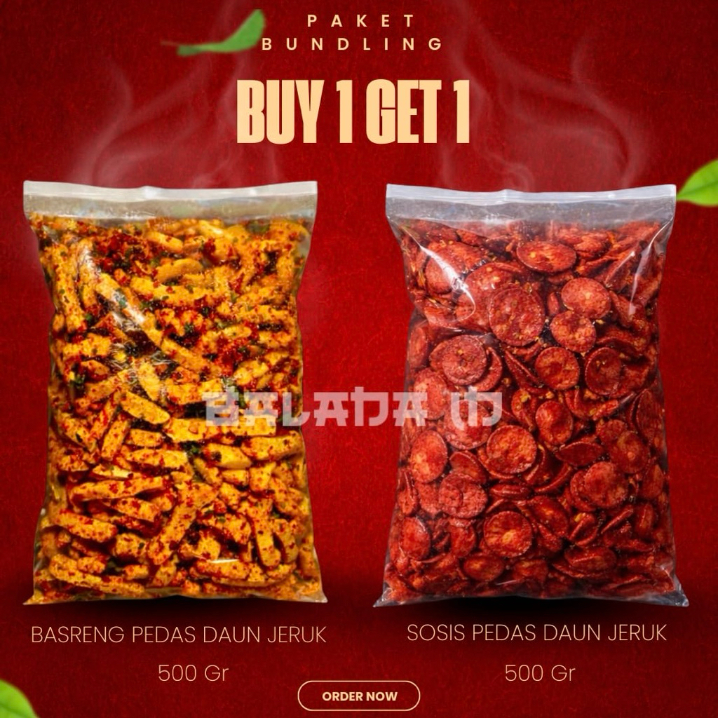 Basreng Sosis Pedas Daun Jeruk 1kg Kriuk Wangi