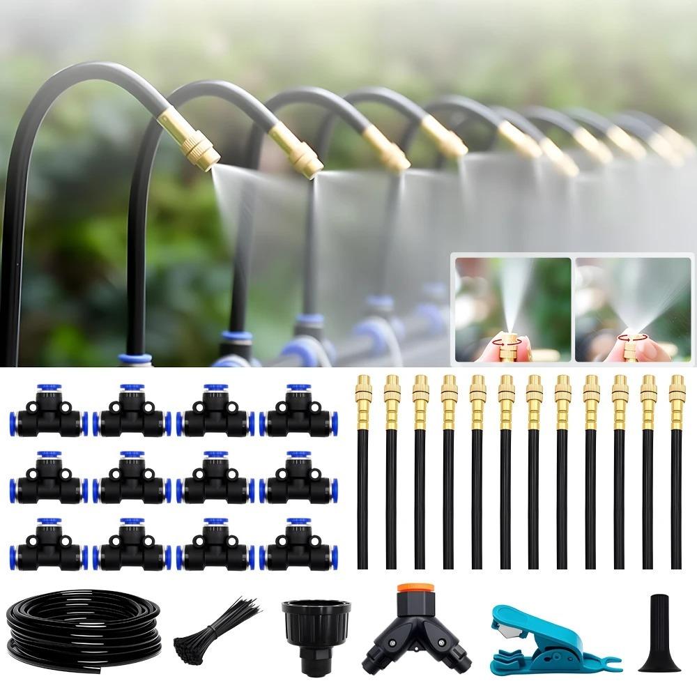Set Peralatan Irigasi Tanaman Semprotan Kabut Universal Penyiraman Mist Sprayer Rumah kaca Otomatis