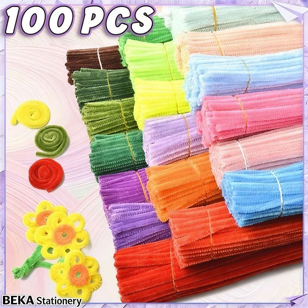 100pcs Tangkai Kawat Bulu Mercy Pastel Mix Kawat Bulu Mainan Anak Craft DIY Kerajinan Tangan Pipe Cleaner