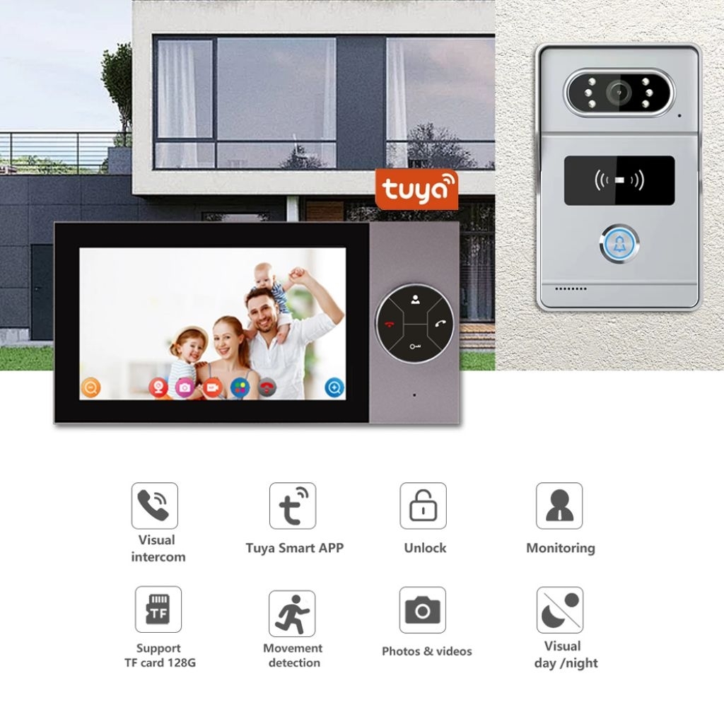 Jual Tuya 1080P Wifi Video Doorbell 7‘’ Color Touch Screen Smart APP ...
