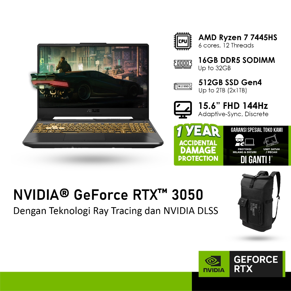 ASUS TUF A15 FA506NCG GeForce RTX™ 3050 4GB - RYZEN 7 7445HS 16GB 512SSD WINDOWS 11 HOME 15.6FHD