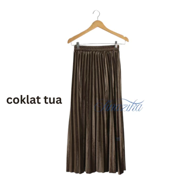 Rok Plisket Bludru Velvet Panjang Premium Hemming Laser