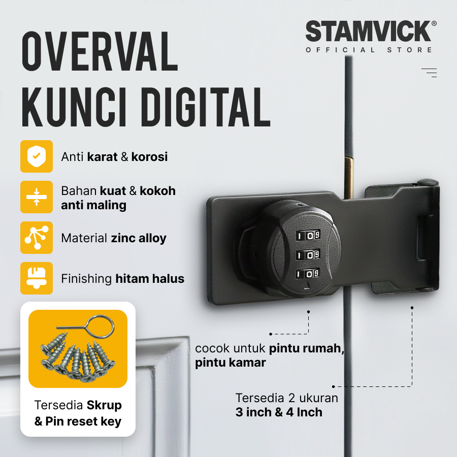 Jual Gembok Overval Kunci Digital Pin Hitam Stamvick - Grendel Kode ...